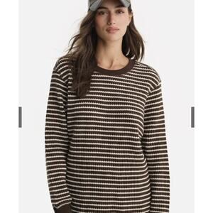 MATE the Label Organic Waffle Crew Top Espresso Stripe Small Casual Lounge